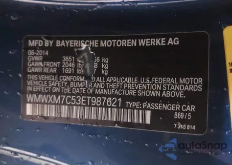 2014 Mini Hardtop Cooper S from USA, damaged, VIN WMWXM7C53ET987621